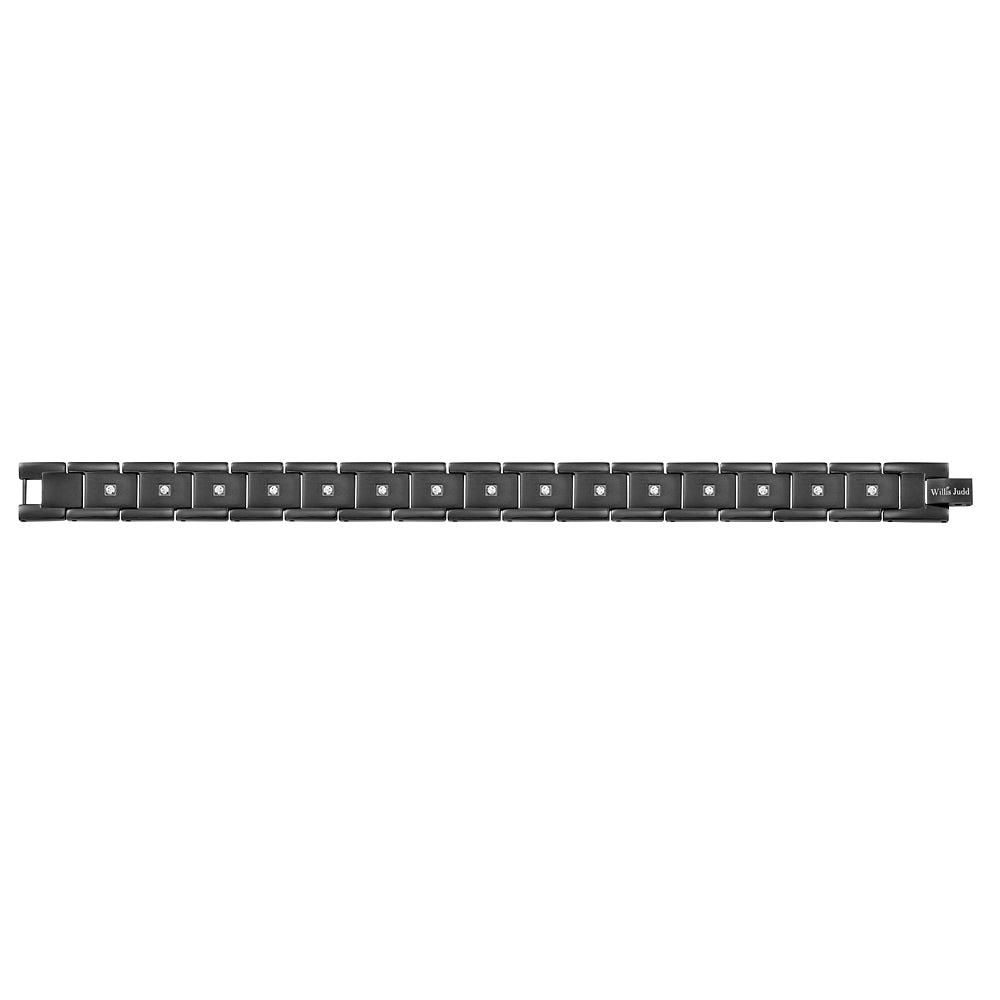 Men's Double Row Magnetic Bracelet Black with CZ stone
