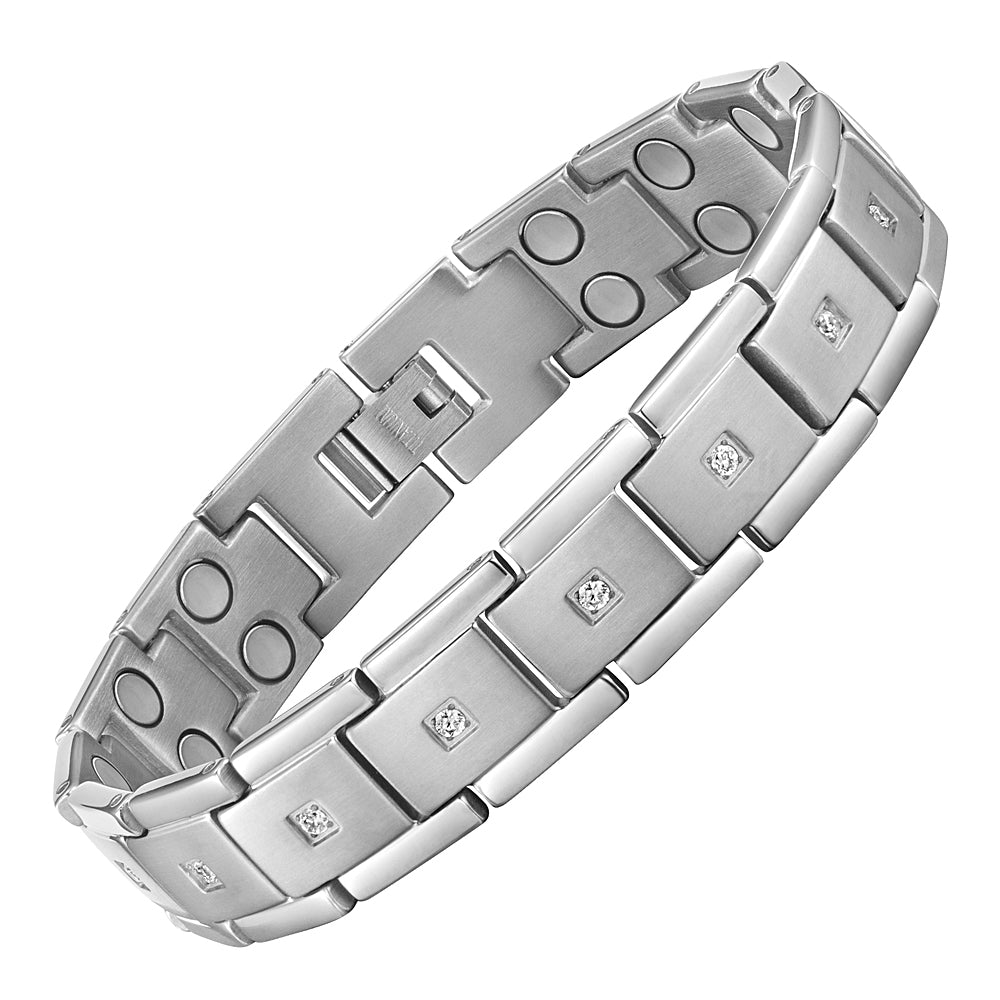 Men's Double Row Magnetic Bracelet with CZ stone