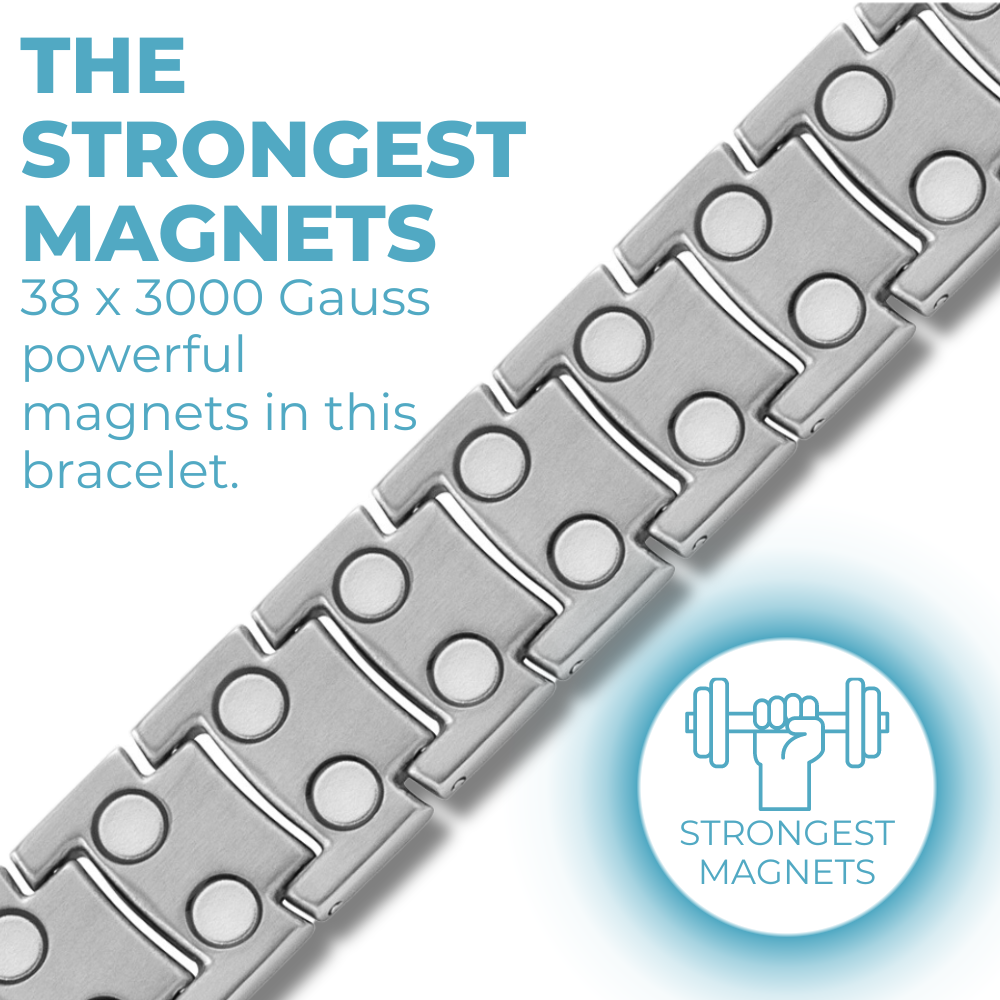 Mens Magnetic Bracelet Hi Power Double Magnets On Each Link Dark Grey