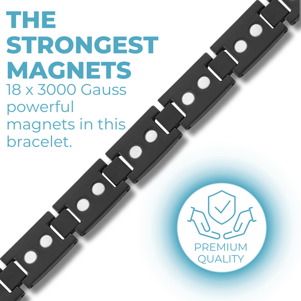 Mens Magnetic Bracelet Double Magnets Black Titanium