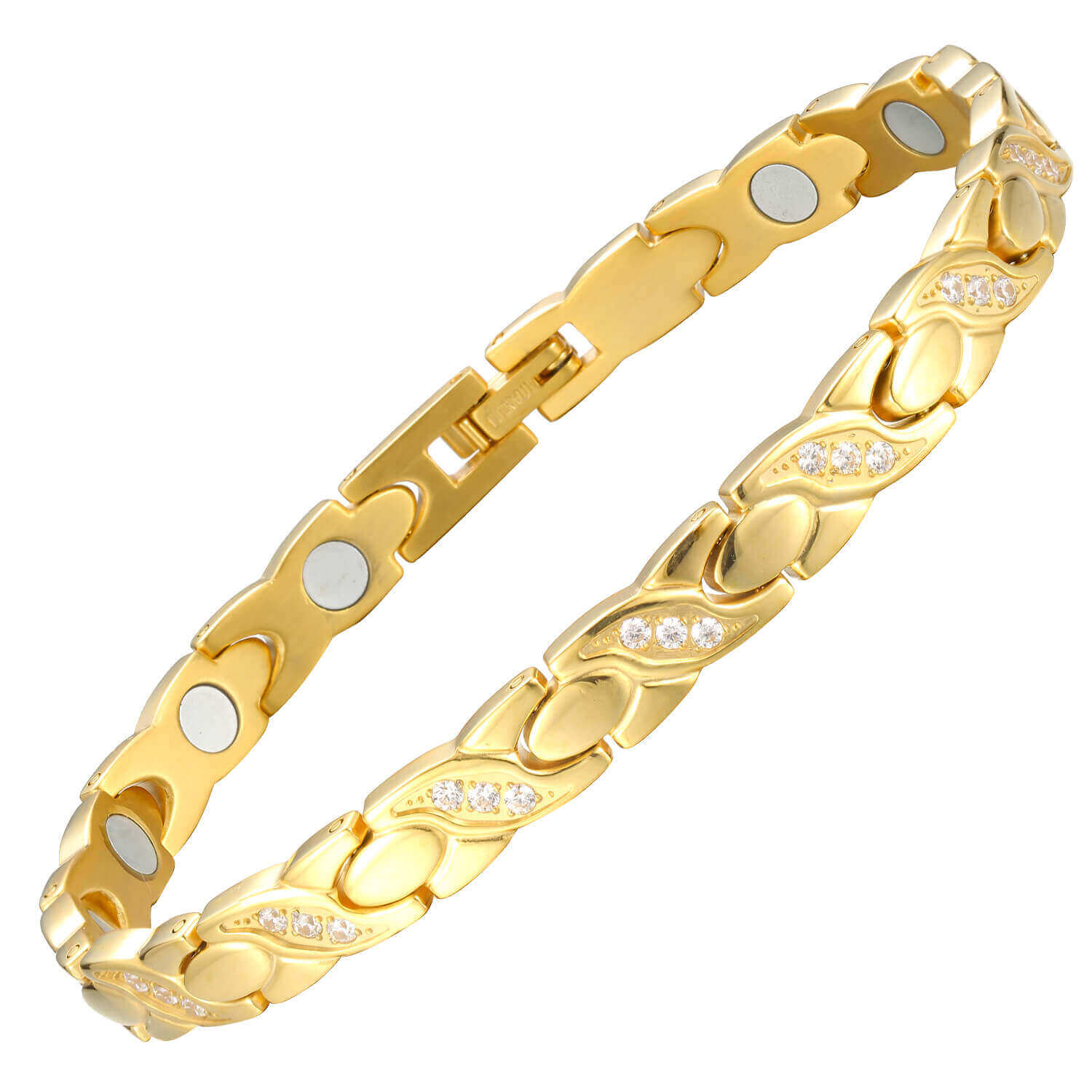 Ladies Magnetic Therapy Titanium Bracelet - Gold & CZ Stone