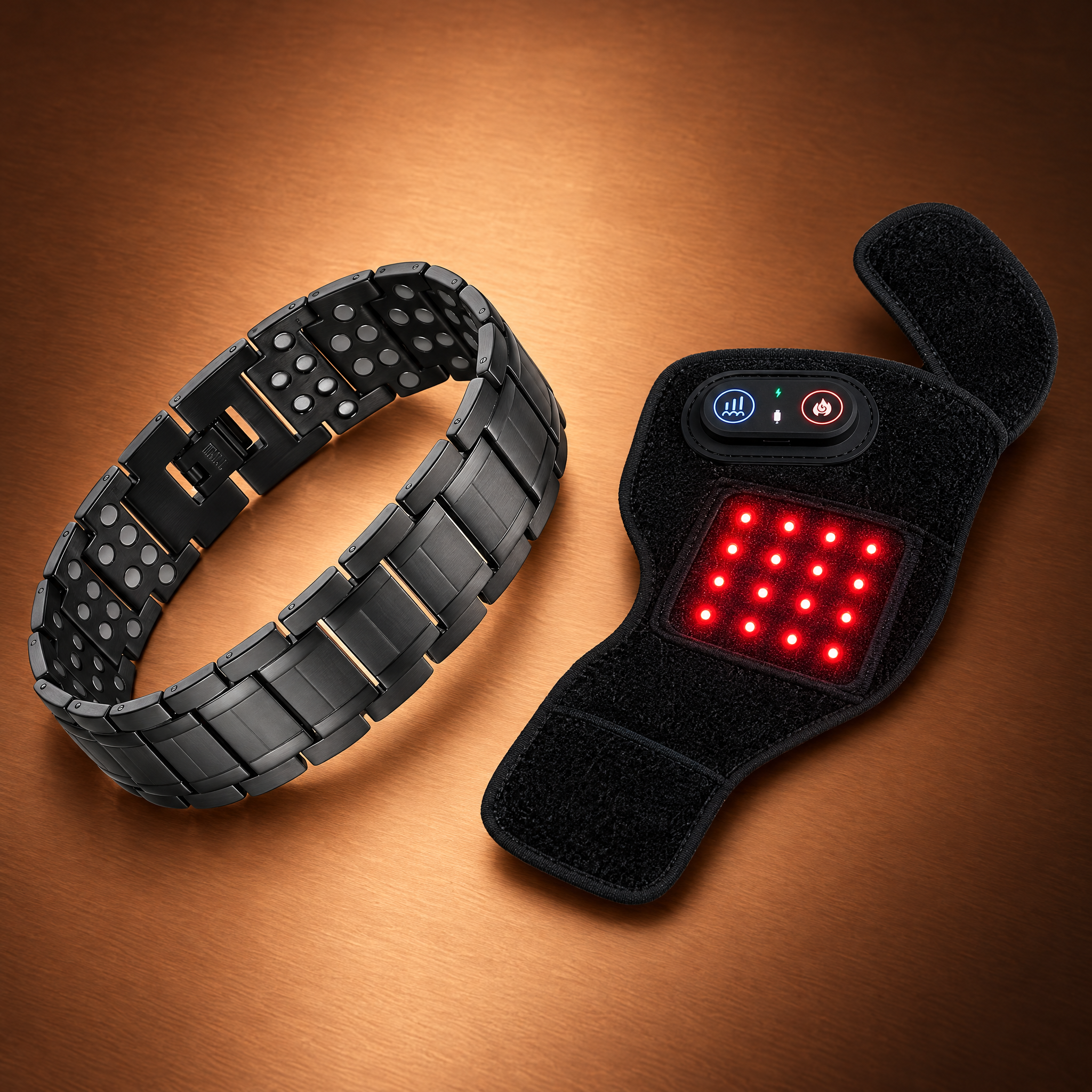 6-Magnet Titanium Bracelet & Red Light Therapy Wrap Set