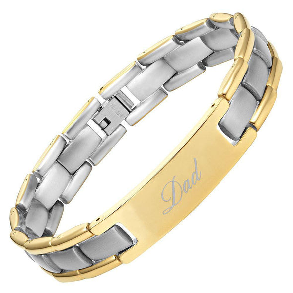 Willis Judd Mens Two Tone Titanium DAD Bracelet Engraved Best Dad Ever with Gift Box & Link Removal Tool