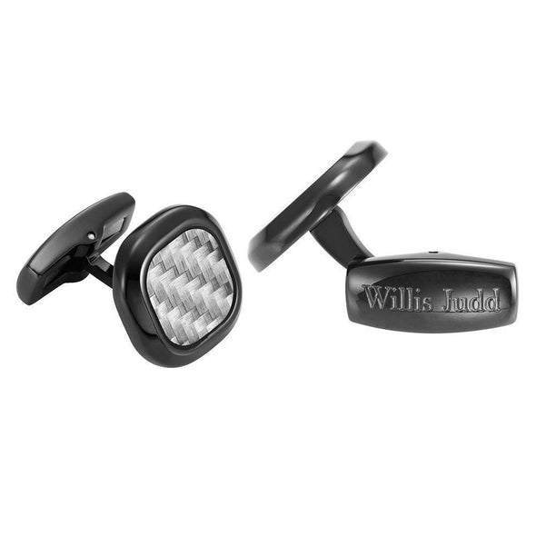 Willis Judd Men’s Black Stainless Steel with Colored Carbon FIber Cufflinks with Pouch