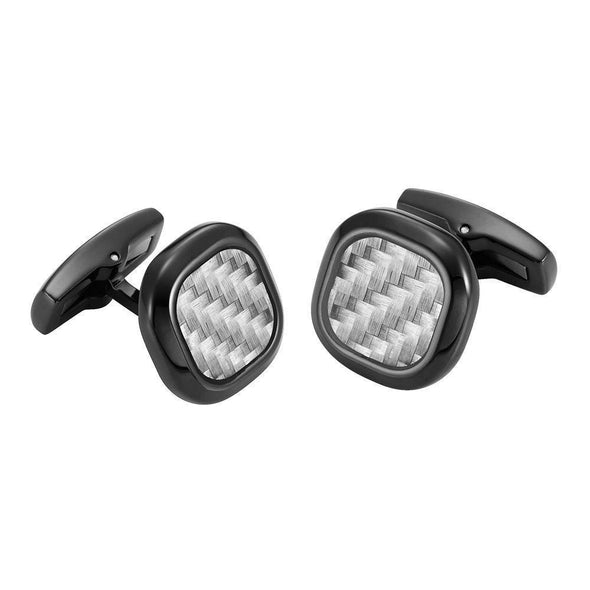 Willis Judd Men’s Black Stainless Steel with Colored Carbon FIber Cufflinks with Pouch