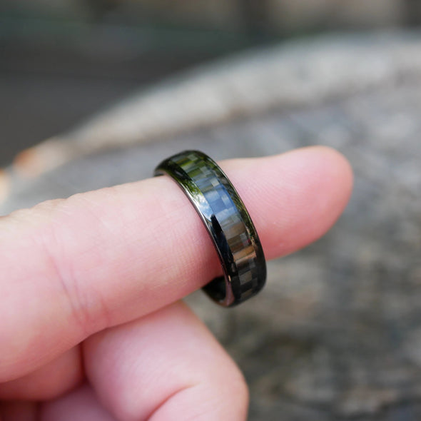 Men's Tungsten Band Ring - Black Carbon Fiber