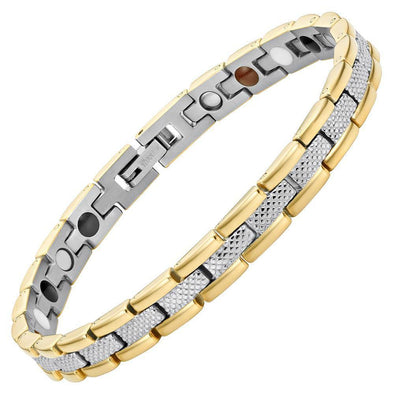 Willis Judd Womens Two Tone Four Element Titanium Magnetic Bracelet with Free Link Removal Tool and Gift Box