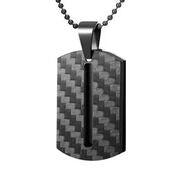 Mens Stainless Steel Black Carbon Fiber Pendant Necklace