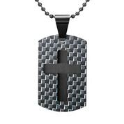 Men's Stainless Steel Black Carbon Fiber Pendant Necklace