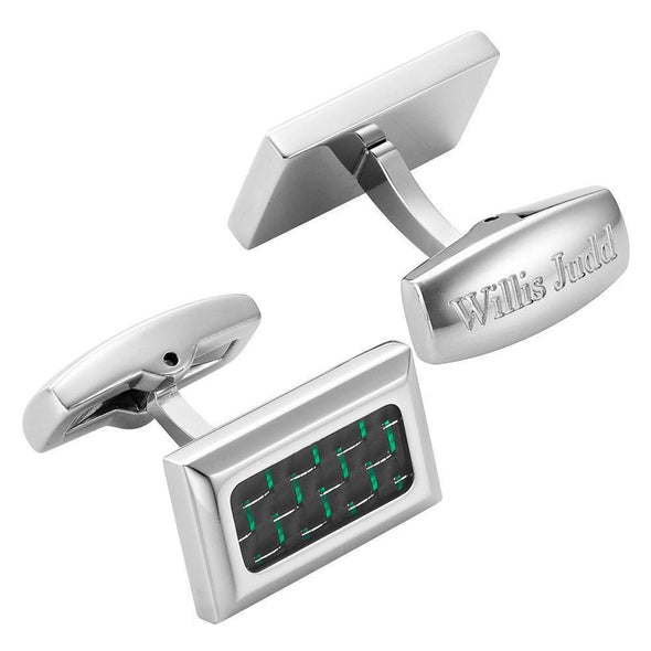 Willis Judd Men’s Stainless Steel with Green Carbon FIber Cufflinks with Gift Pouch