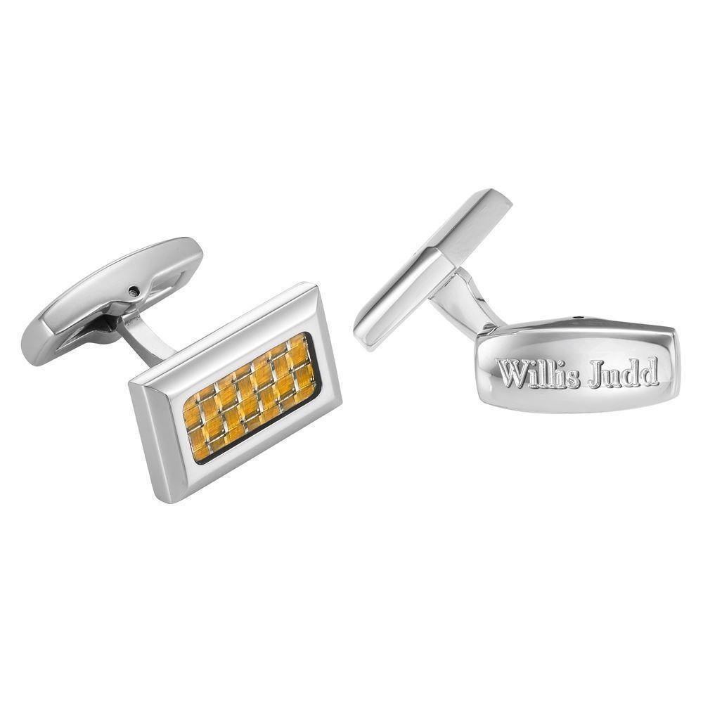 Willis Judd Men's Stainless Steel with Colored Carbon fibre Cufflinks with Gift Pouch