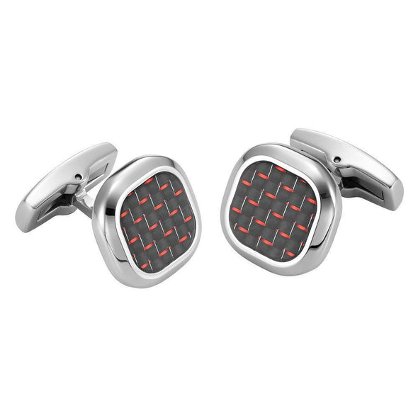 Willis Judd Men’s Stainless Steel with Red Carbon FIber Cufflinks with Pouch