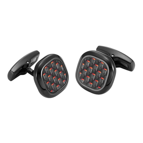 Willis Judd Men’s Black Stainless Steel with Red Carbon FIber Cufflinks with Pouch