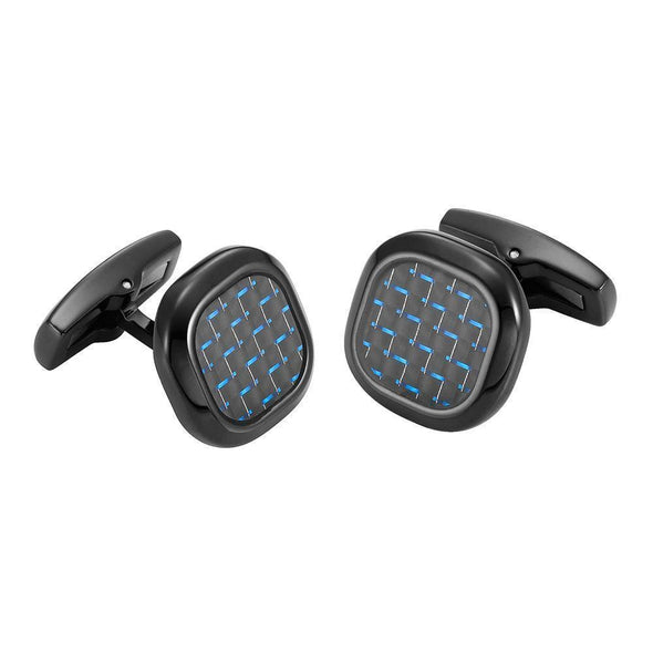 Willis Judd Men’s Black Stainless Steel with Blue Carbon FIber Cufflinks with Pouch
