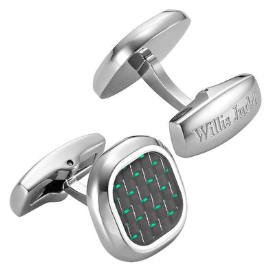 Willis Judd Men's Stainless Steel with Green Carbon fibre Cufflinks with Pouch