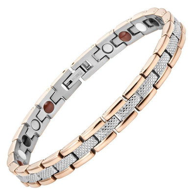 Willis Judd Womens Two Tone Four Element Titanium Magnetic Bracelet with Link Removal Tool and Gift Box