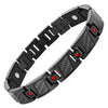 Willis Judd Men’s Black Titanium with Red CZ and Black Carbon Fiber Magnetic Bracelet Gift Boxed with Link Removal Tool