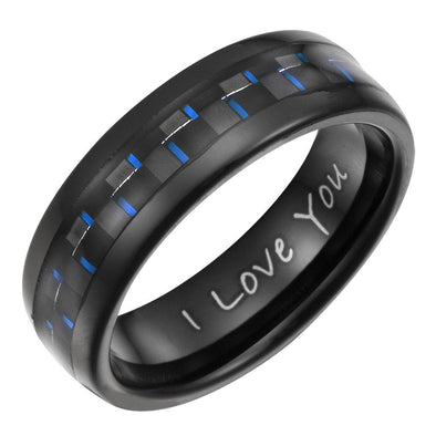 7mm Tungsten Carbide Ring Black Blue Carbon Fibre Mens Jewelry By Willis Judd