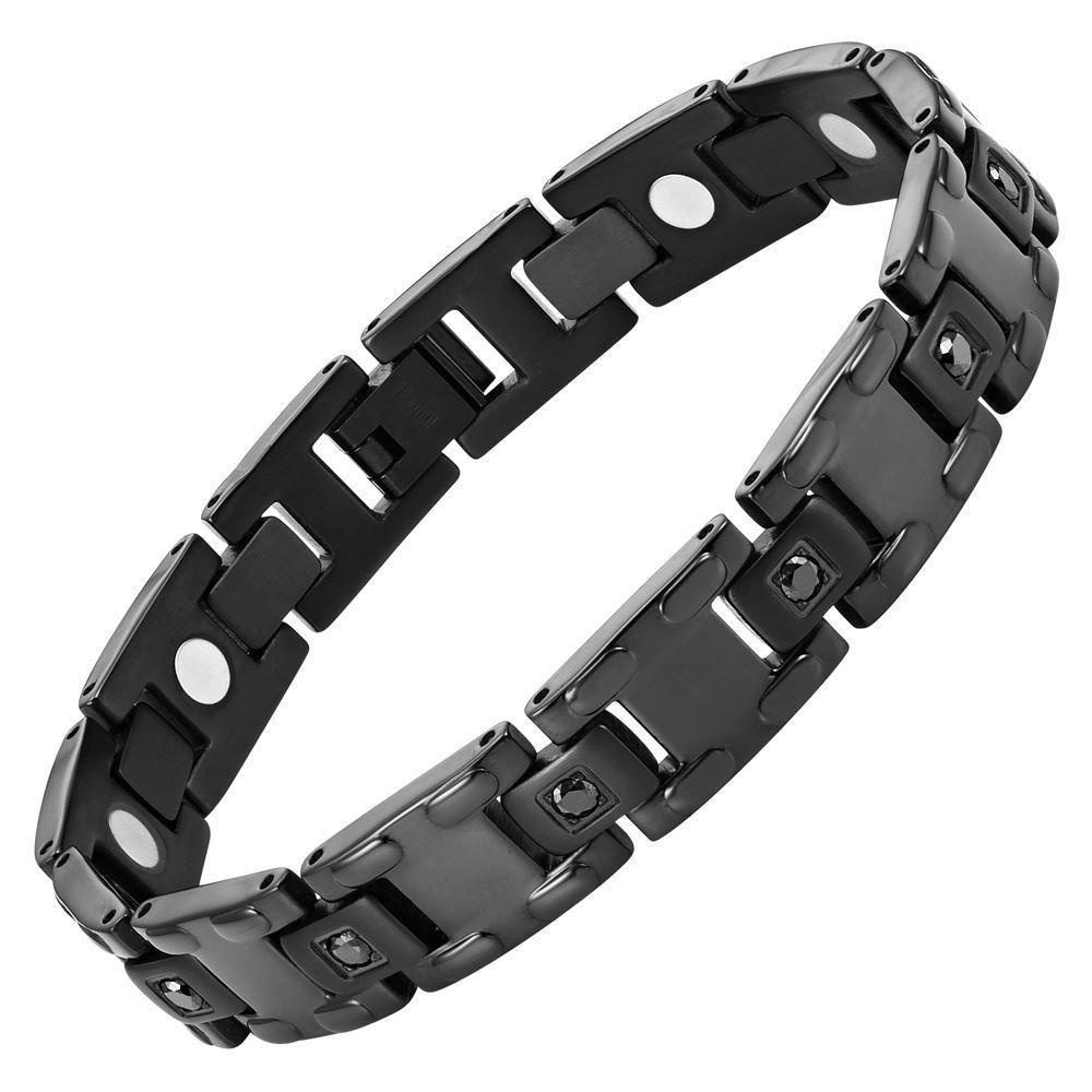 Willis Judd Men’s Black Titanium with CZ Magnetic Bracelet Gift Boxed with Link Removal Tool