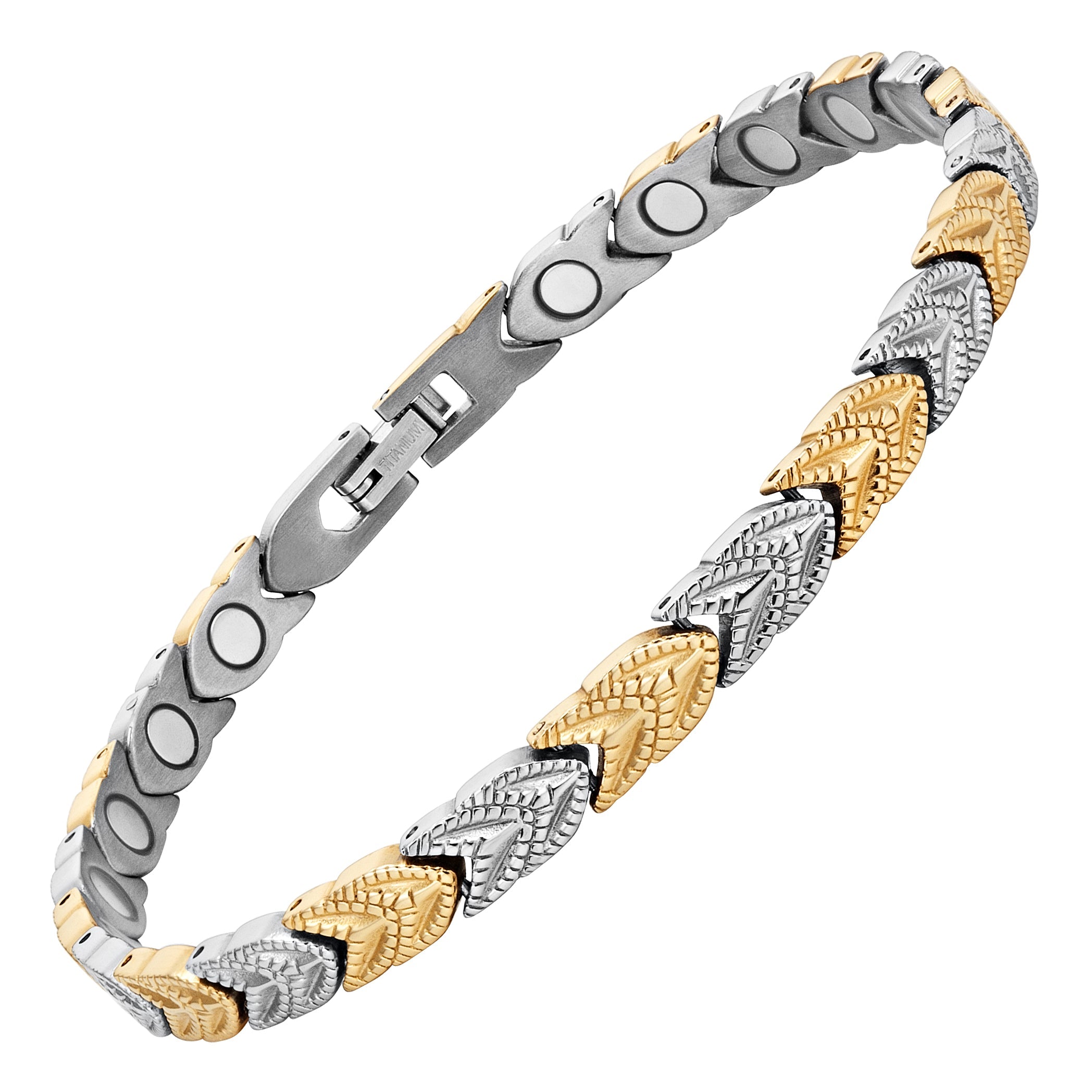 Ladies Two Tone Gold Titanium Magnetic Therapy Anklet
