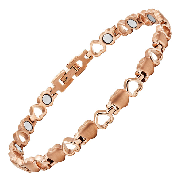 Ladies Heart Rose Gold Tone Titanium Magnetic Therapy Anklet