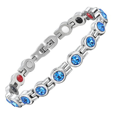 Ladies Four Elements Blue Gem Stone Titanium Magnetic Bracelet