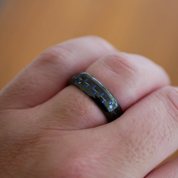 Men's Tungsten Engraved Ring - Forever Together (Blue Carbon Fiber)