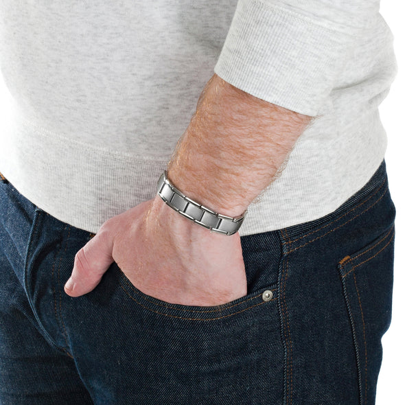Mens Magnetic Bracelet Silver Double Row Magnets