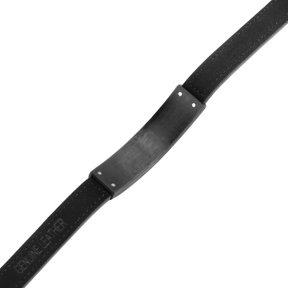 Mens Solid Carbon Fiber Leather Bracelet Black CZ