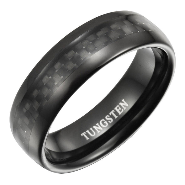 Mens 7mm Black Carbon Fiber Tungsten Band Ring By Willis Judd Sizes 7 to 14
