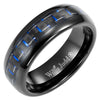 Mens 7mm Blue Carbon Fiber Tungsten Band Ring By Willis Judd Sizes 7 to 14