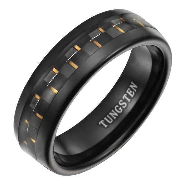 Mens 7mm Carbon Fiber Tungsten Band Ring By Willis Judd Sizes 7 to 14