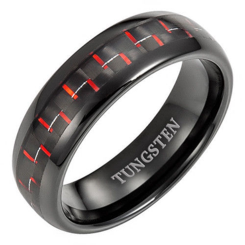 Mens 7mm Carbon Fiber Tungsten Ring Engraved Forever Together By Willis Judd