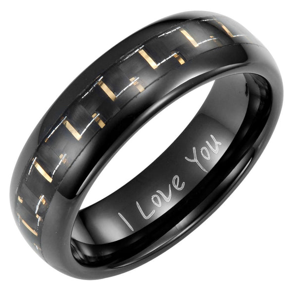 Mens 7mm Carbon Fiber Tungsten Ring Engraved I Love You By Willis Judd Size 7>14
