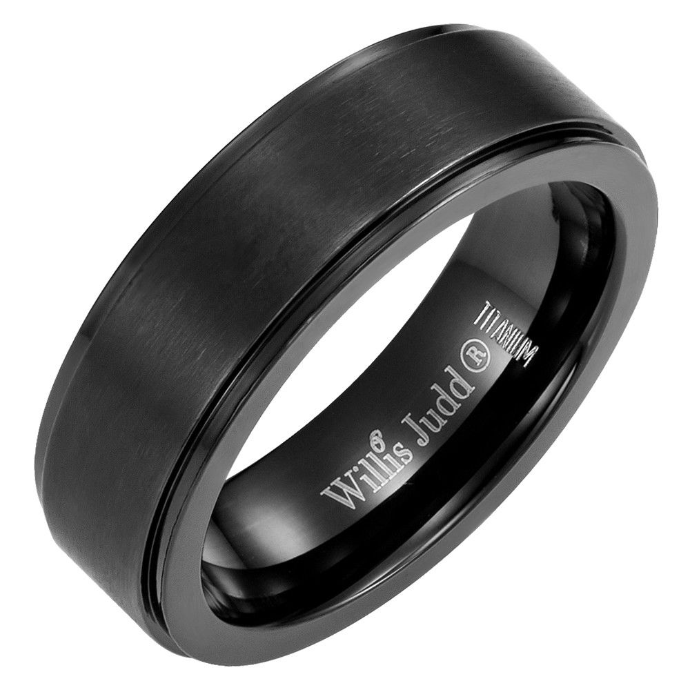 Mens Titanium Black Ring Engraved Love You Dad By Willis Judd Gift Pouch