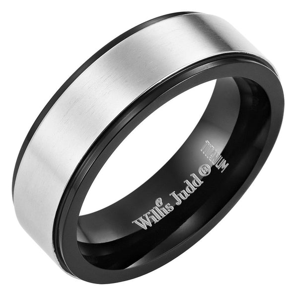 Mens Titanium Ring Engraved Love You Dad By Willis Judd in Velvet Gift Pouch