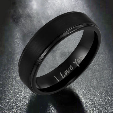 Mens Tungsten Engraved Ring - I Love You (Black) 7Mm Z+4