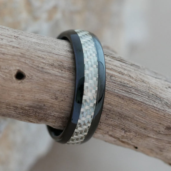 Men's Tungsten Engraved Ring - I Love You (Silver Carbon Fiber)
