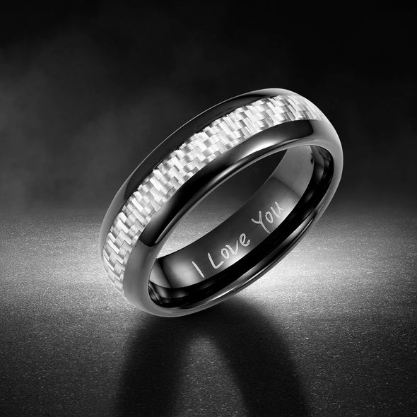 Men's Tungsten Engraved Ring - I Love You (Silver Carbon Fiber)
