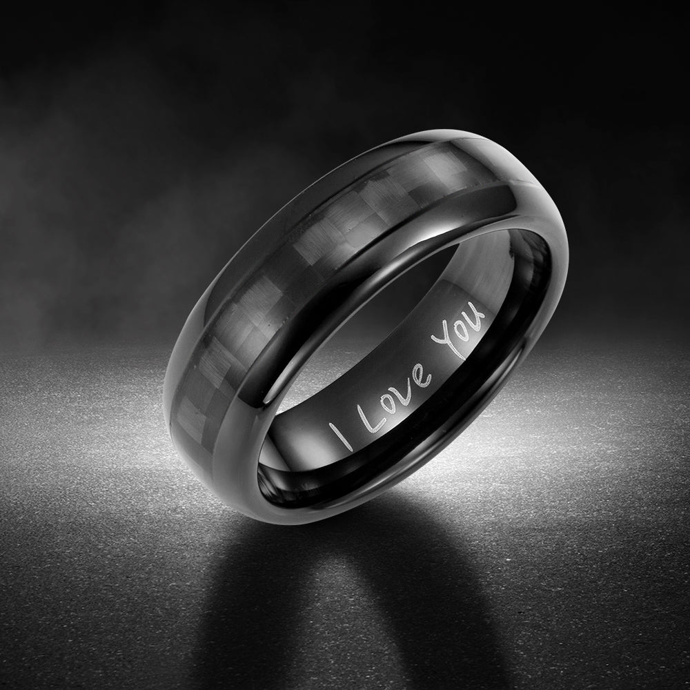 Men’s Carbon Fiber Engraved Ring - I Love You