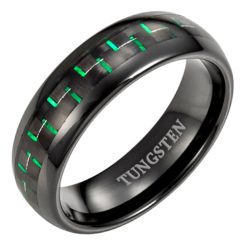 Men's Tungsten Band Ring - Green Carbon Fiber
