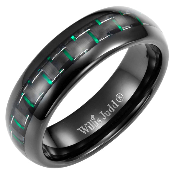 Men's Tungsten Band Ring - Green Carbon Fiber