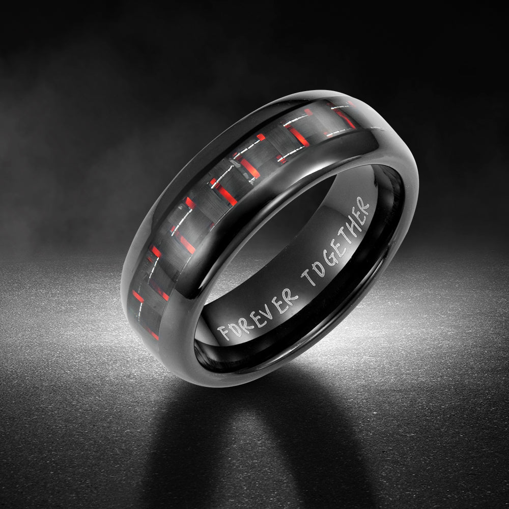 Men's Tungsten Engraved Ring - Forever Together (Carbon Fiber)