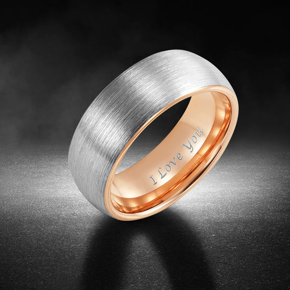 Men's Tungsten 8mm Band Engraved Ring - I Love You