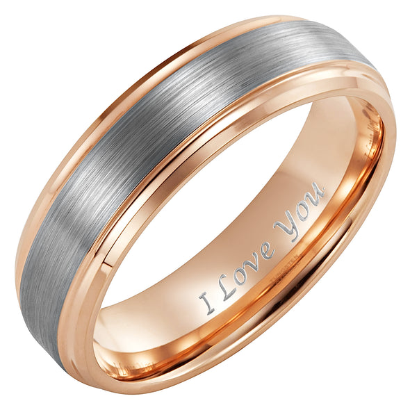 Mens 6mm Band Tungsten Ring Engraved I Love You