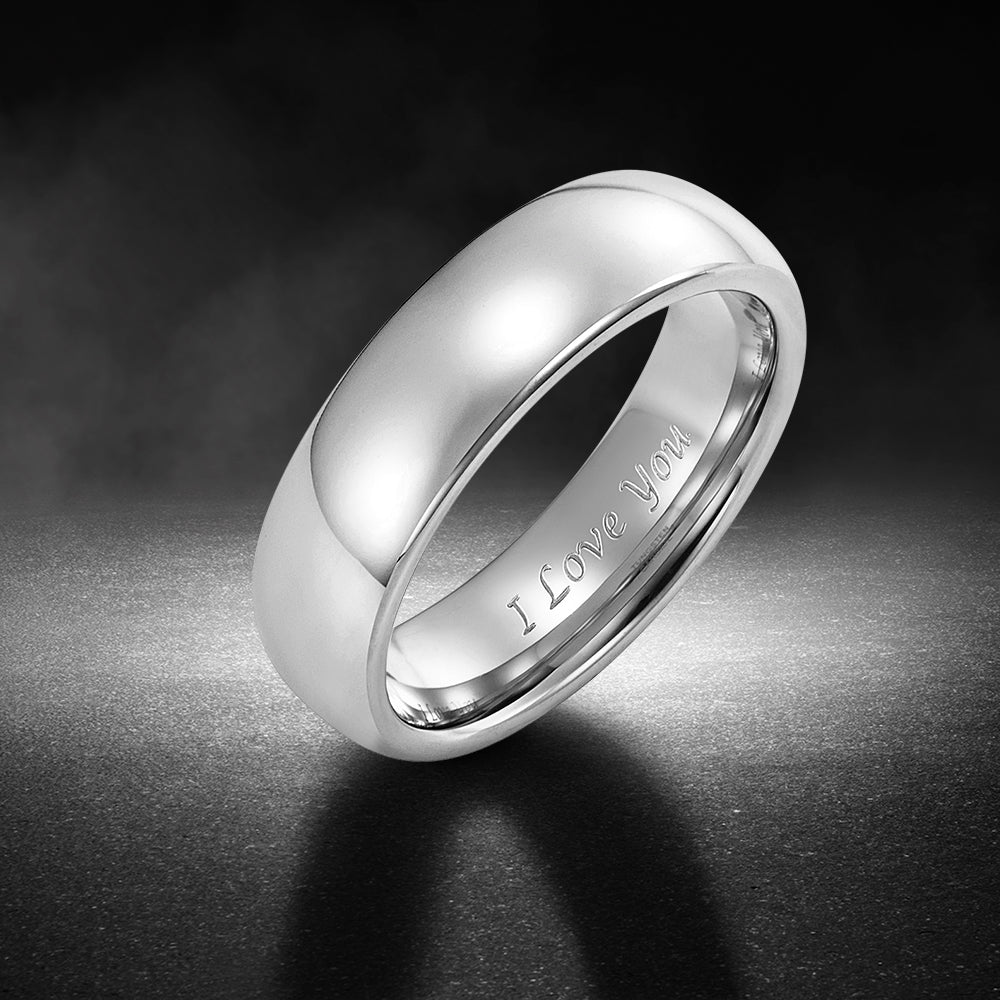 Mens 6mm Polished Tungsten Ring Engraved I Love You