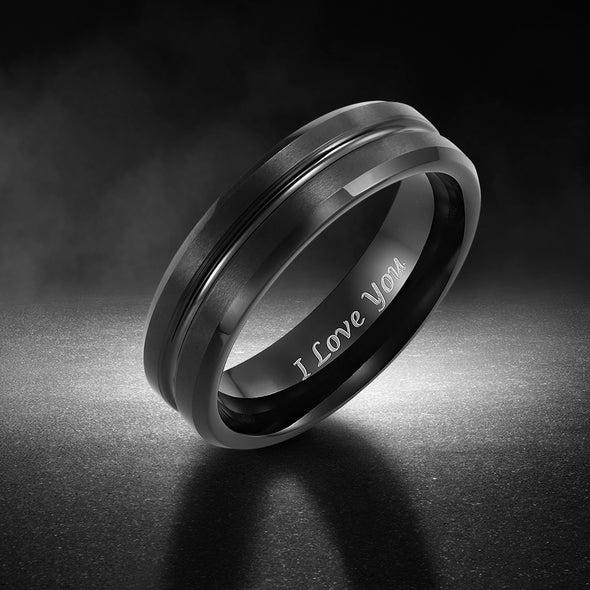 Mens Black 6mm Tungsten Ring Engraved I Love You