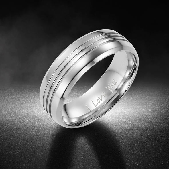 Mens Titanium 8mm Band Ring Engraved I Love You