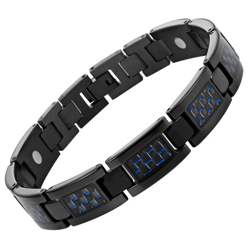 Mens Stainless Steel Magnetic Bracelet with Carbon Fibre