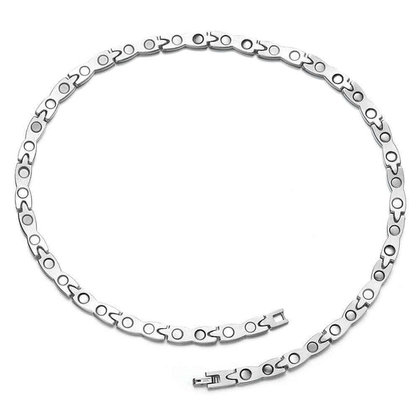 Ladies Two Tone Stainless Steel Magnetic Therapy Necklace Necklace
